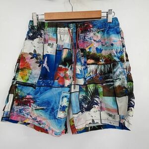 Bugatchi Men’s Swim Trunks Large Tropical Collage Print Quick Dry Board Shorts